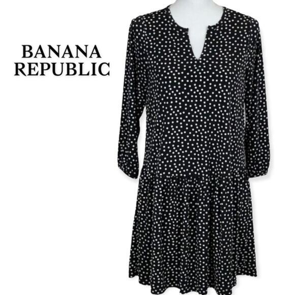 Banana Republic Drop Gather Waist Black & White Polka Dot Dress NWOT Size S - Picture 2 of 11